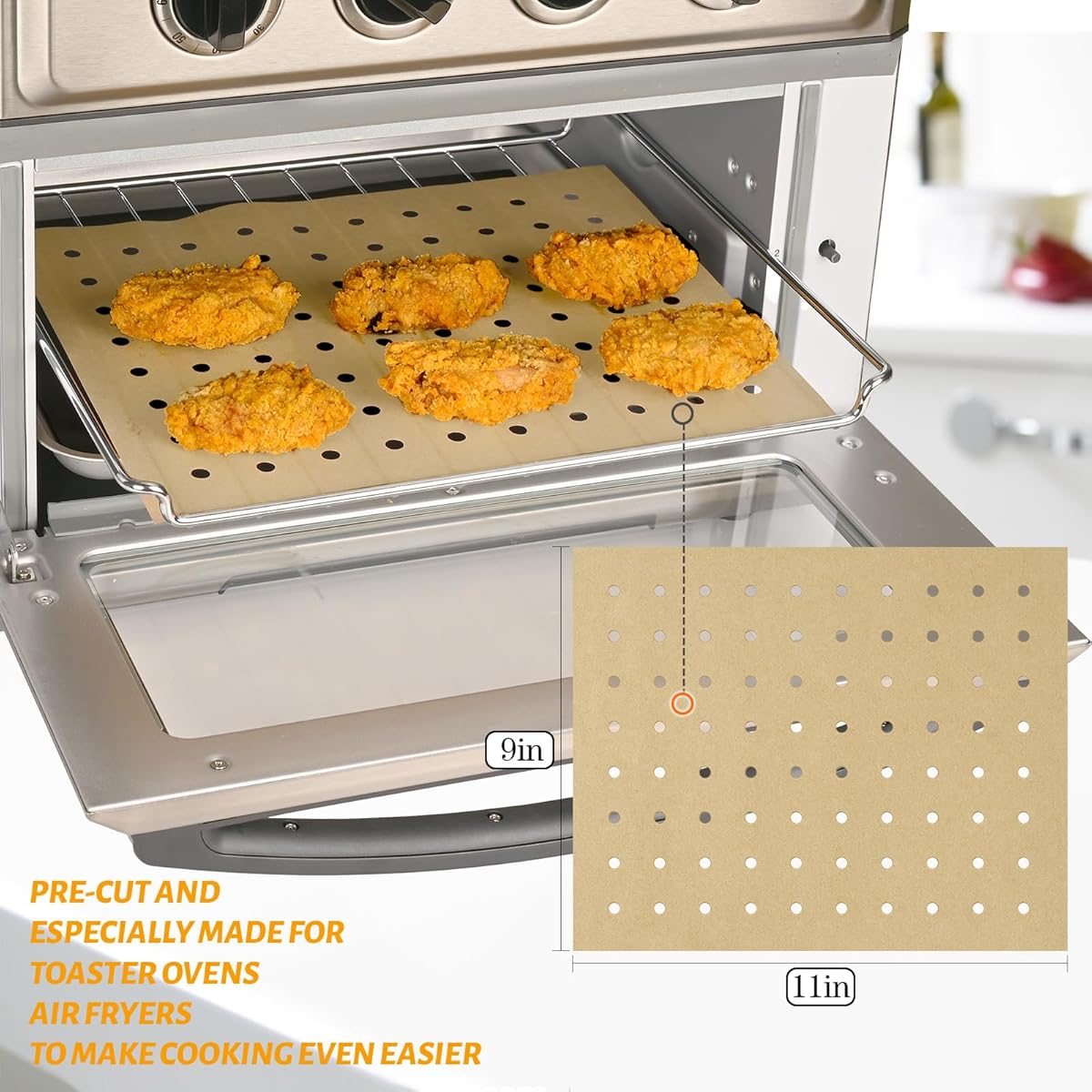 200pcs Unbleached Air Fryer Parchment Paper Liners - 11x9 Inch Perforated Rectangular Disposable Baking Sheets for Cuisinart, Ninja Foodi, Breville, Gowise, Black Decker - Non-Stick, Easy Cleanup, Even Cooking, Kitchen & Restaurant Use, Air Fryer
