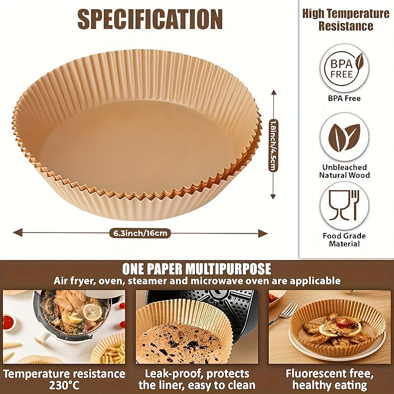 50/ 100pcs, disposable paper lining for air fryer, air fryer 6.3-7 inch lining [for 2-8 QT], non-stick parchment, for frying, baking, cooking, baking and microwave ovens, oil-proof, tray non-stick silicone oil paper, kitchen accessories