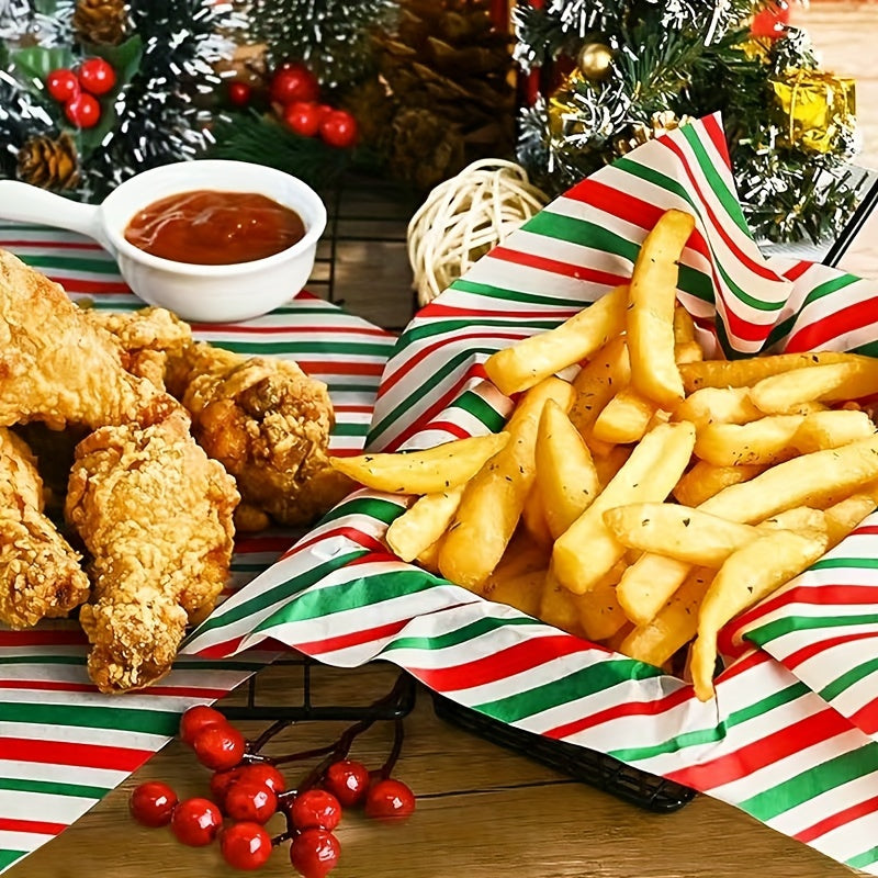 50-Pack Christmas Themed Oil-Absorbing Paper Sheets - Festive Bakery Parchment Paper for Hamburgers, Baked Goods, Fried Chicken - Disposable, Pre-Cut, Individual Paper Towels with Holiday Designs