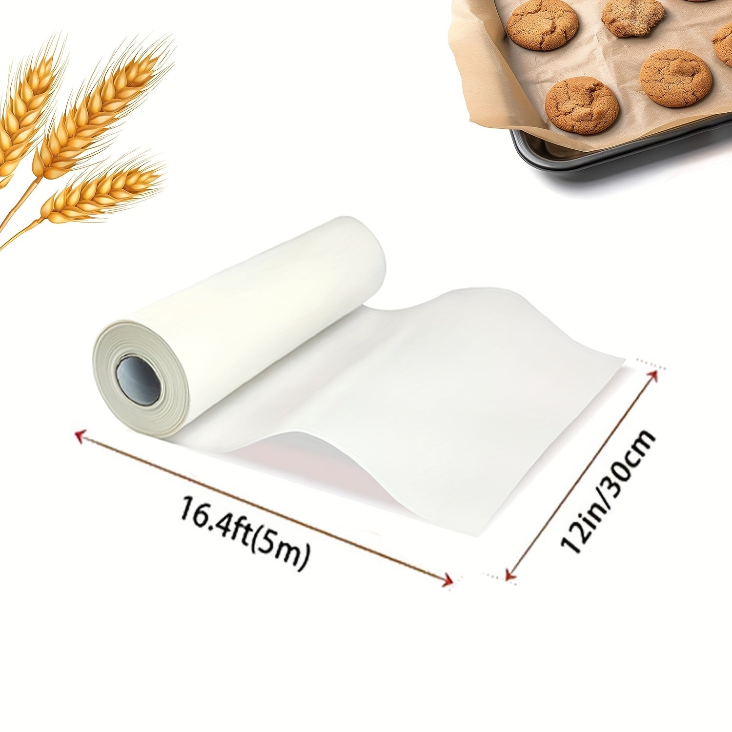 1 Roll Unbleached Parchment Paper - Non-Stick, Serrated Cutter for Baking, Cooking, Air Fryer, Silicone Oil Resistant, Ideal for Chicken, Fish, Vegetables & More - Perfect for Home Cooking, Baking Essentials|Serrated Edge Design|Nonstick Paper