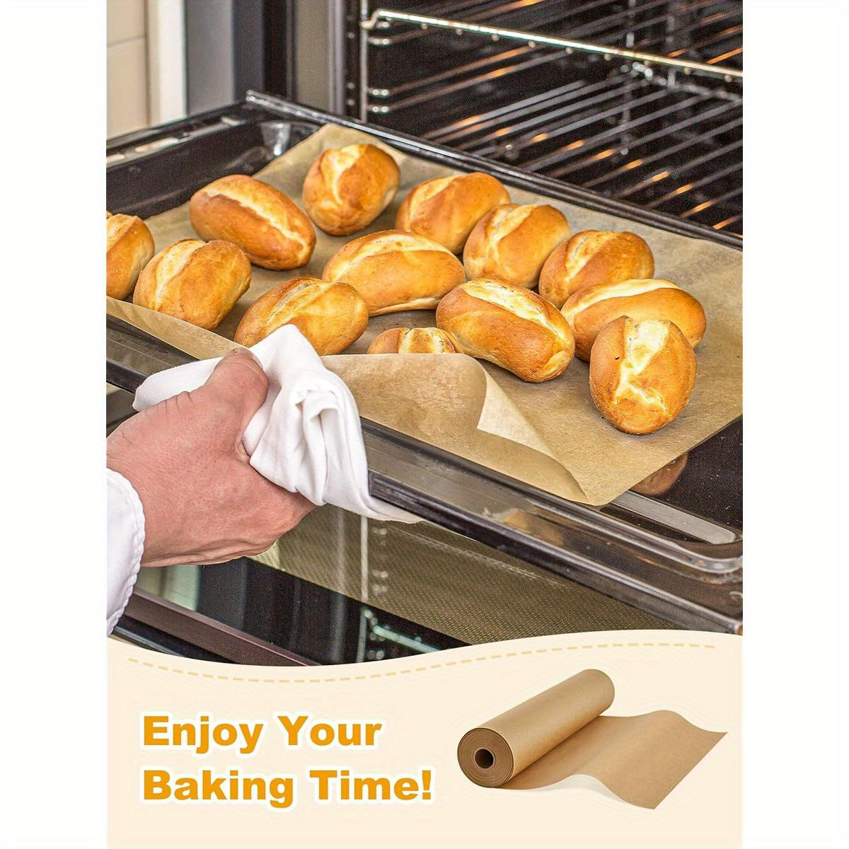 Parchment Paper Roll for Baking, 13in x 278ft, 300 sq. ft, Non- Stick Baking Paper Sheets with Slide Cutter, Heavy Duty Extra Long, for Kitchen Baking Cooking Grilling Steaming, Unbleached, Steaming Paper, Kitchen Essentials, Nonstick Surface, Heavyduty