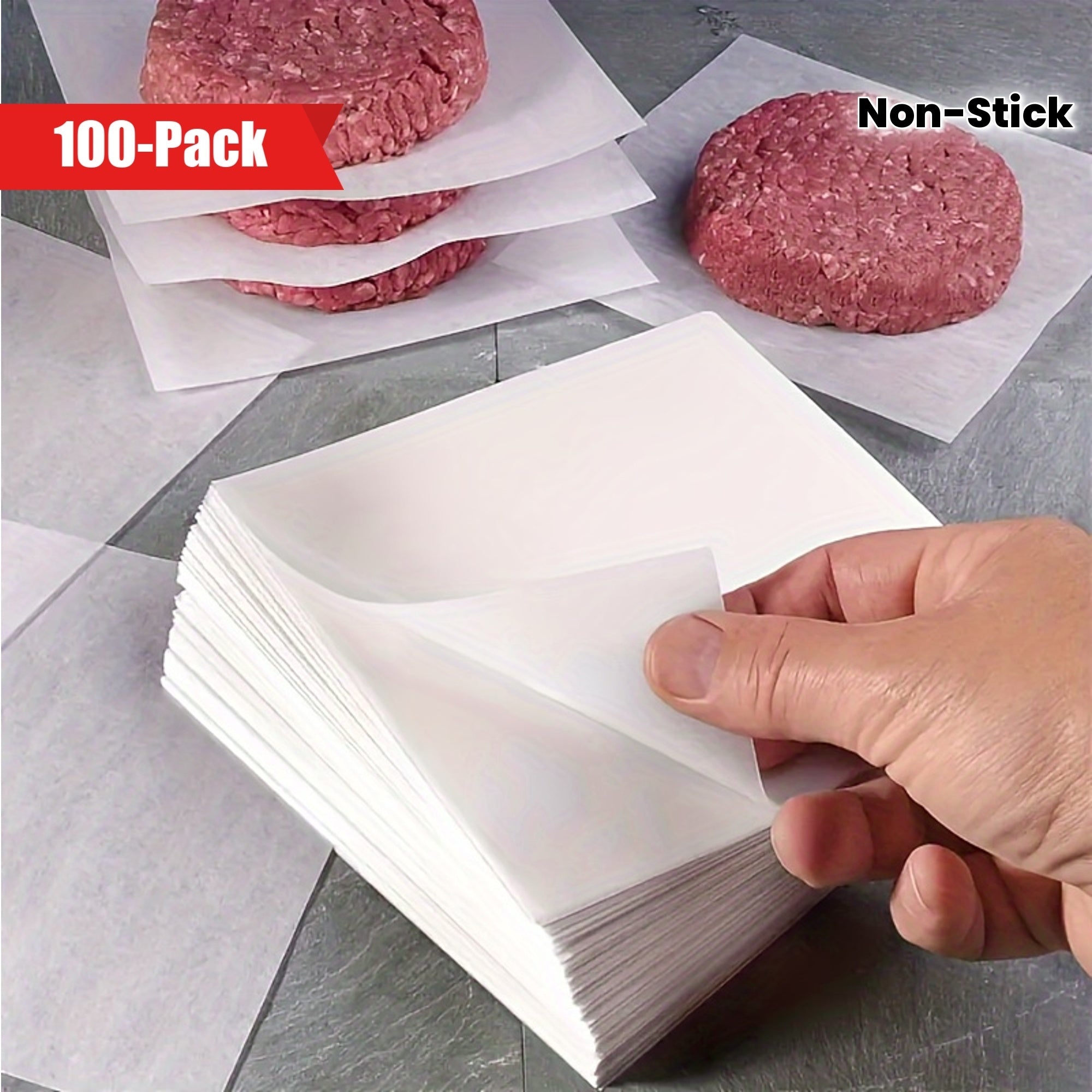 100-Pack Non-Stick Waterproof & Oilproof Butcher Paper Squares - Premium Food-Grade Pulp for Burger Patty Separating, Baking, BBQ, Cake, Freezing, Candy Wrapping & Holiday Use - Versatile Kitchen Essentials, Cake Wrapping | Nonstick Surface | Foodgrade