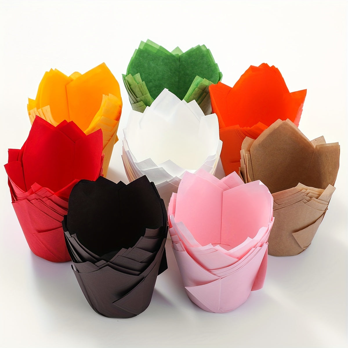 50pcs, Tulip Muffin Cups, Disposable Cupcake Cups, Heat Resistant Greaseproof Paper Cupcake Liners, Muffin Molds, Baking Tools, Kitchen Gadgets, Kitchen Accessories
