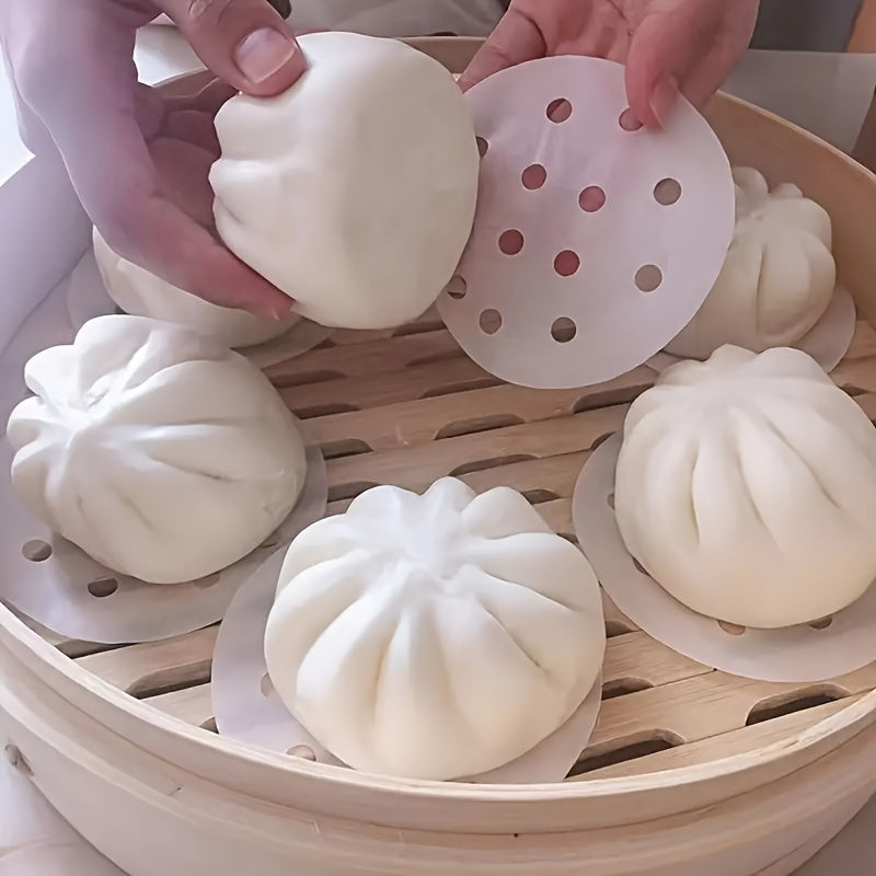 500pcs Food Grade Disposable Steamer Liners - 2.95 Inch Round Parchment Paper for Steaming Buns, Dumplings & Baking, Heat-Resistant up to 392°F, Non-Stick, Kitchen Essentials, Dumpling Preparation, Perforated Design, Nonscratch Surface
