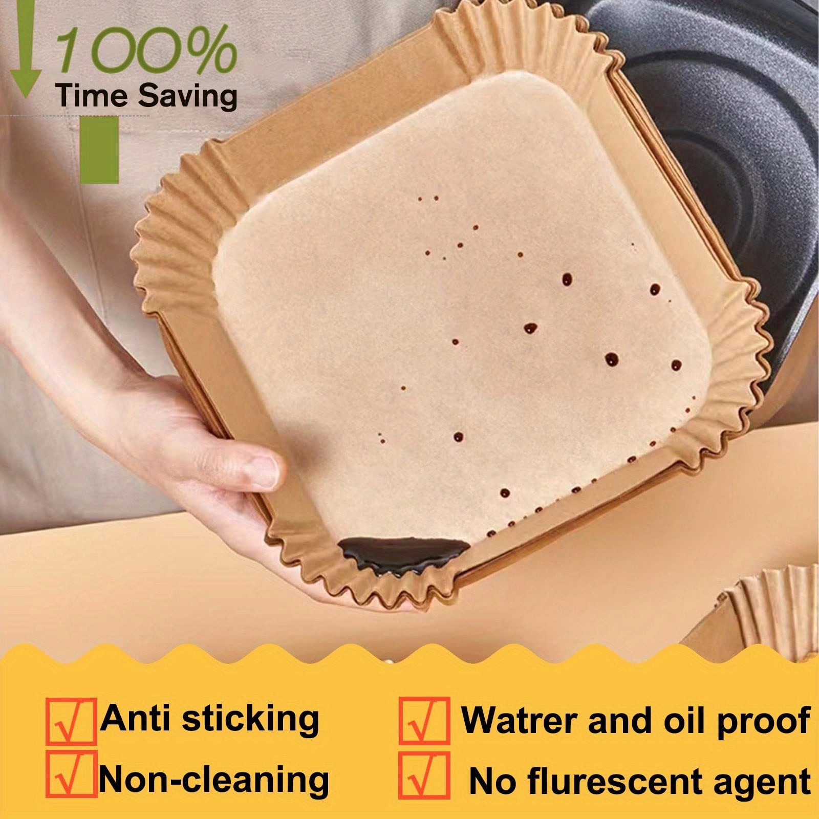 100pcs, Air Fryer Disposable Paper Liners, 9 Inch, Round And Square Parchment Paper Liner For 5-8QT Air Fryer, Oil-proof, Water-proof, Parchment Baking Paper For Kitchen Baking Roasting Microwave