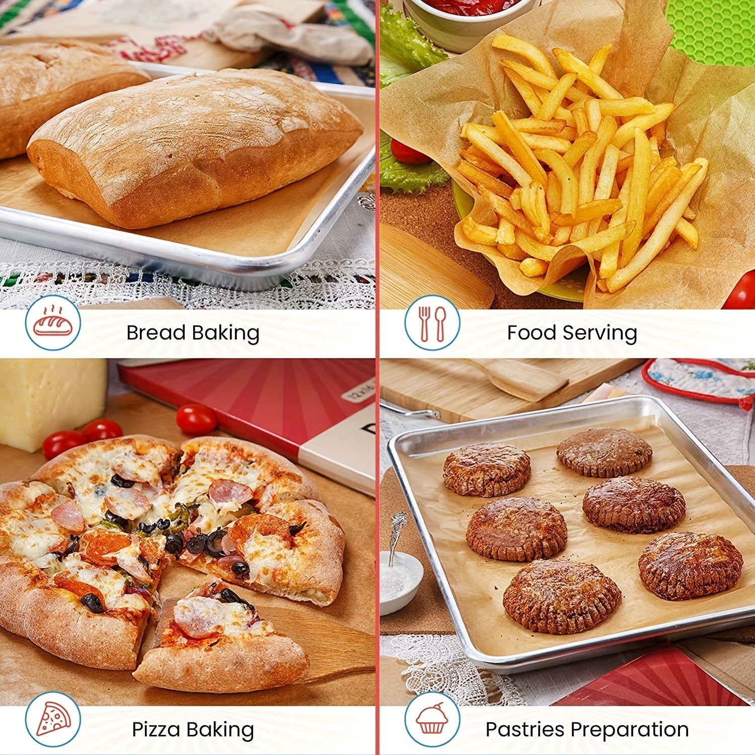 100pcs Premium Non-Stick Parchment Paper Sheets Pre-Cut, Baking Liners for Fast, Easy Clean-Up Ideal for Baking, Grilling, Steaming & More