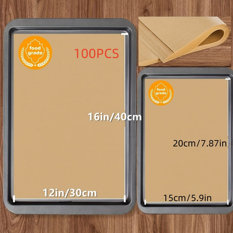 100pcs Premium Non-Stick Parchment Paper Sheets Pre-Cut, Baking Liners for Fast, Easy Clean-Up Ideal for Baking, Grilling, Steaming & More