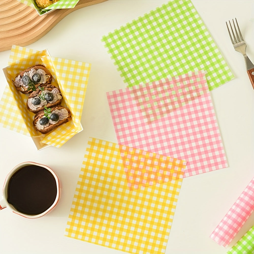 100pcs Grid Pattern Baking Paper Sheets - Non-Stick & Grease Proof for Air Fryer, Oven Countertops Crafts & Food Prep-Oil-Proof Wax Paper