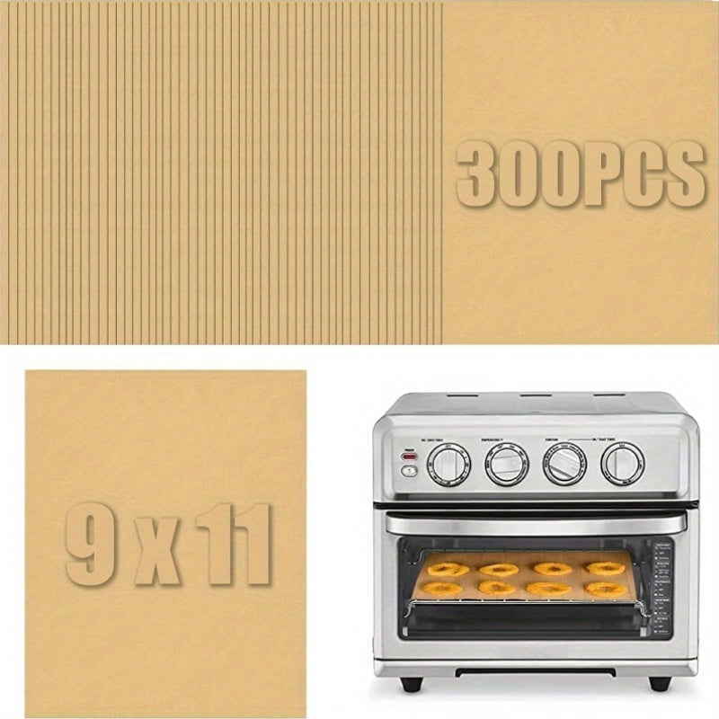 300pcs 9x11 Inch Parchment Paper Sheets - Disposable Air Fryer & Toaster Oven Liners, Non-Stick Rectangular Baking Sheets for Cuisinart, Emeril Lagasse, Ninja Foodi, Breville, Instant Pot - Easy Cleanup, Even Heat Distribution, Kitchen Essentials, Baking