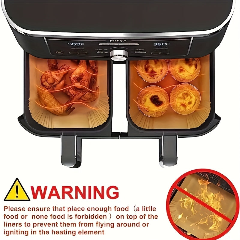 100pcs Moroder Non-Stick Disposable Air Fryer Liners - Rectangular, Oil & Waterproof Parchment Paper Baking Sheets for Dual Basket Fryers, Ideal for French Fries, Chicken Nuggets, Wings & More, Essential Kitchen Accessory