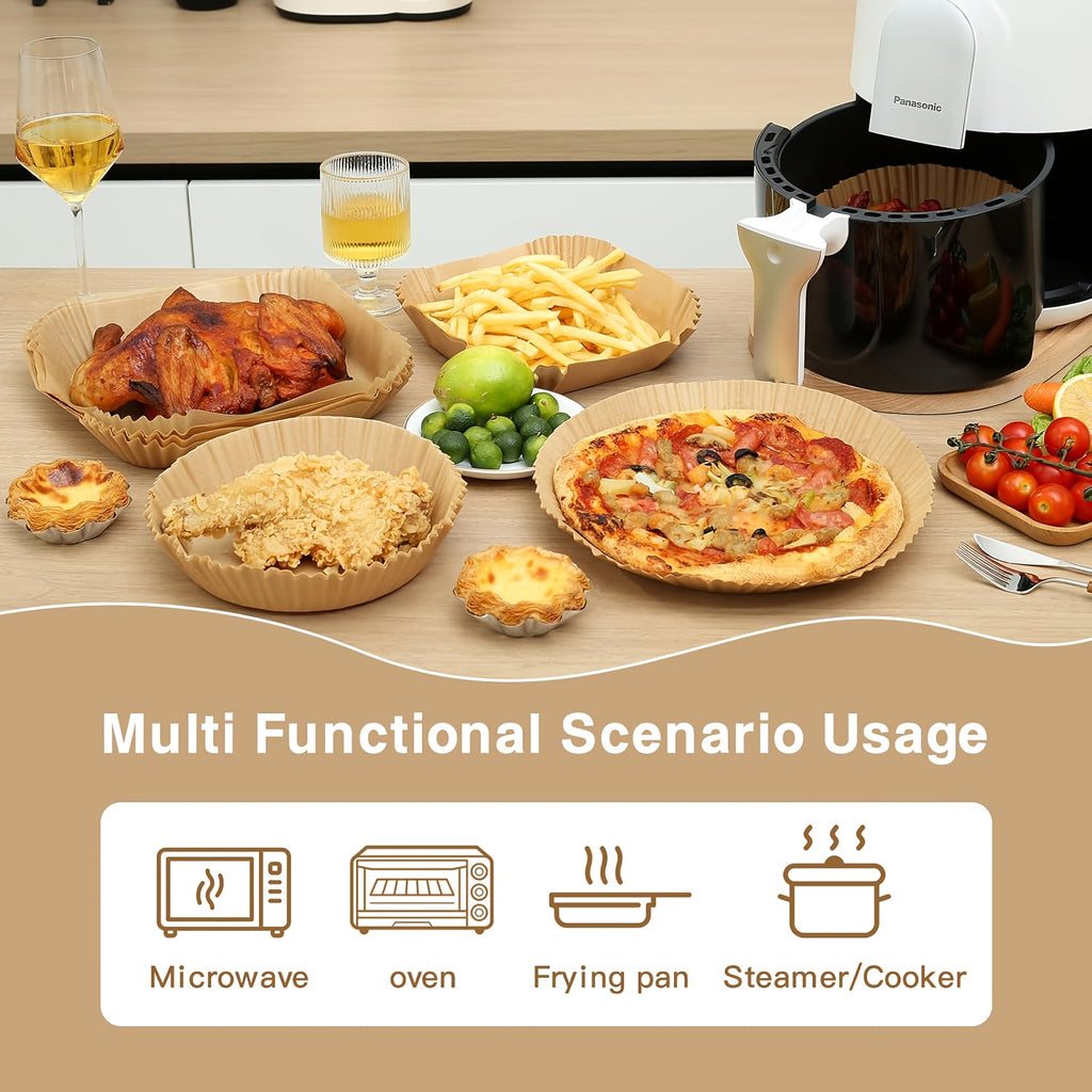 100pcs Of Air Fryer Paper, Disposable Air Fryer Mat, Non Stick Disposable Air Fryer Mat, 8-Inch Unbleached Baking Paper, Suitable For 5-8QT Air Fryer, Microwave Baking Father Gift