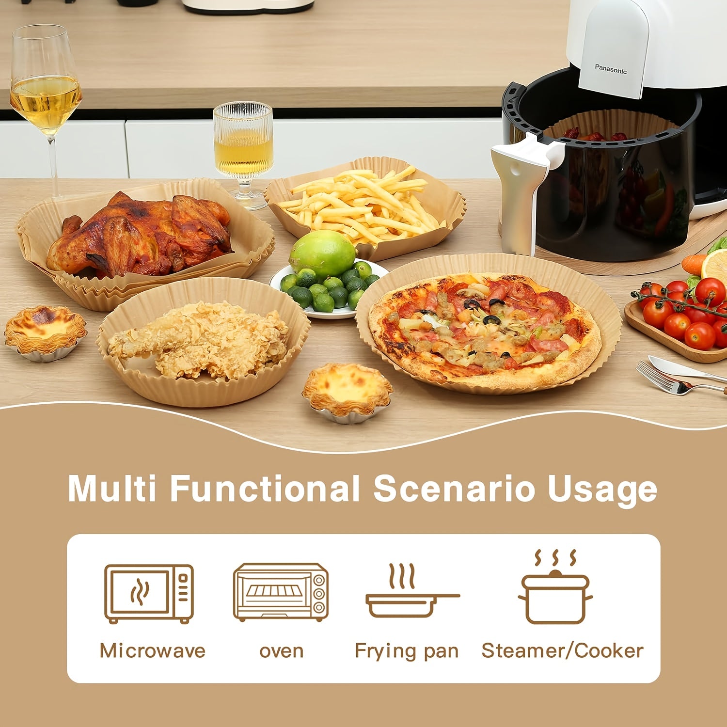 100pcs Of Air Fryer Paper, Disposable Air Fryer Mat, Non Stick Disposable Air Fryer Mat, 8-Inch Unbleached Baking Paper, Suitable For 5-8QT Air Fryer, Microwave Baking Father Gift