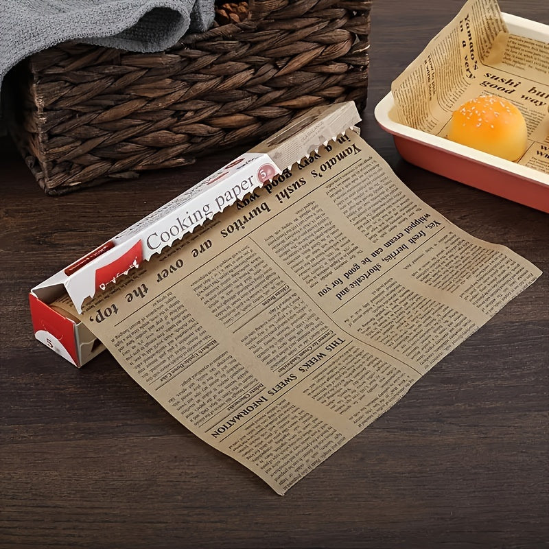 Vintage Newspaper Print Parchment Paper Roll - Disposable, Non-Stick & Heat Resistant, & Greaseproof Baking Sheets for Air Fryers & Cooking, Kitchen Essentials, Air Fryer Liners