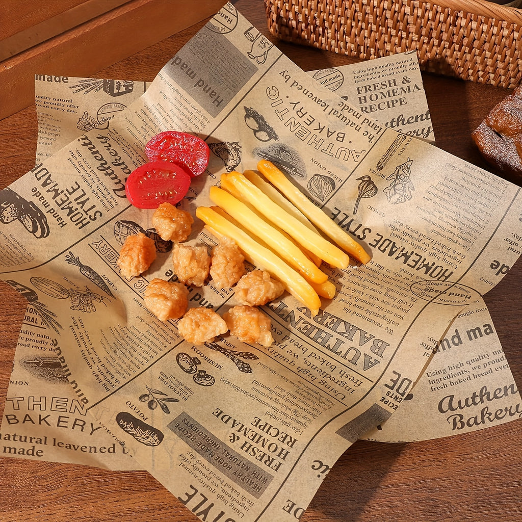50 Vintage Newspaper Printed Grease-Proof Wrapping Paper - True Baking Style Food Wrap Paper for Sandwiches, Burgers, and Breads, Ideal for Home Kitchens