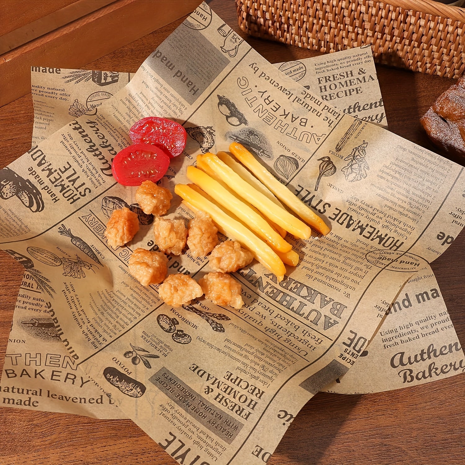 50 Vintage Newspaper Printed Grease-Proof Wrapping Paper - True Baking Style Food Wrap Paper for Sandwiches, Burgers, and Breads, Ideal for Home Kitchens