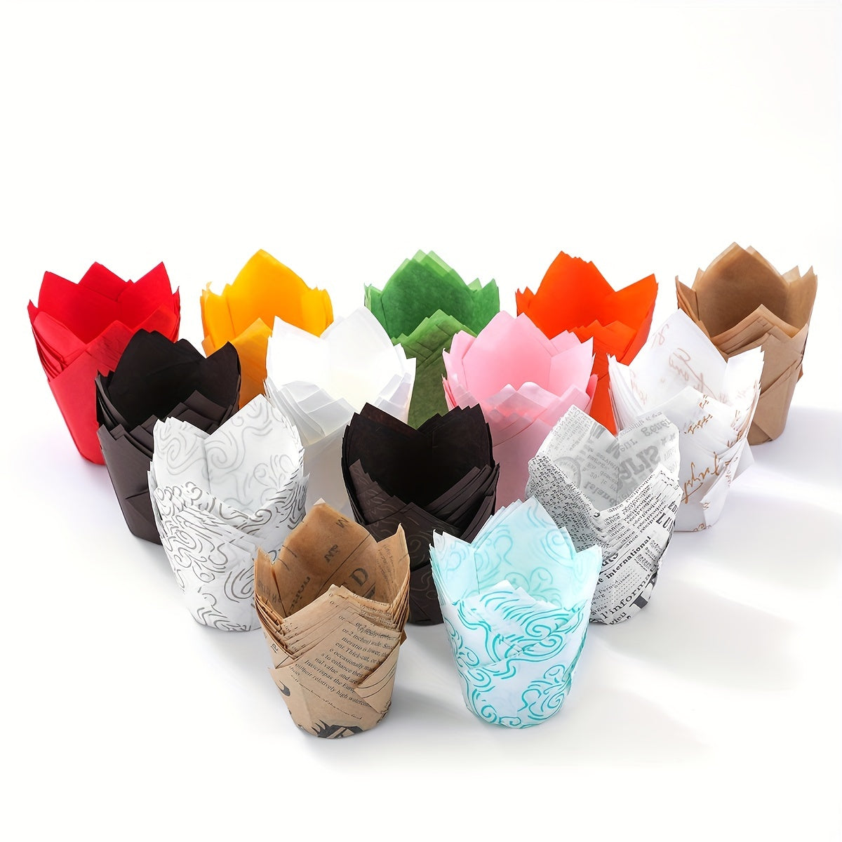 50pcs, Tulip Muffin Cups, Disposable Cupcake Cups, Heat Resistant Greaseproof Paper Cupcake Liners, Muffin Molds, Baking Tools, Kitchen Gadgets, Kitchen Accessories