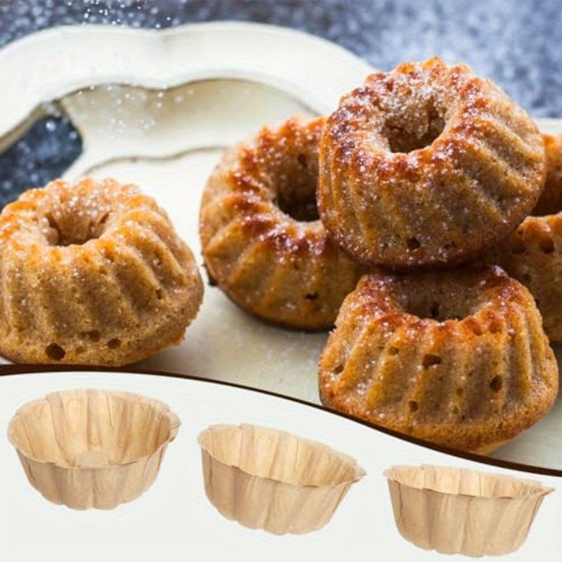 100pcs Mini Fluted Tube Pan Liners - Nonstick Disposable Baking Sheets, 4 Inch Round Cake Pans for Angel Food, Pies, Scones, Pineapples - Perfect for Weddings, Parties, Home Baking - Easy Release & Cleanup, Party Desserts, Fluted Edge Design, Durable
