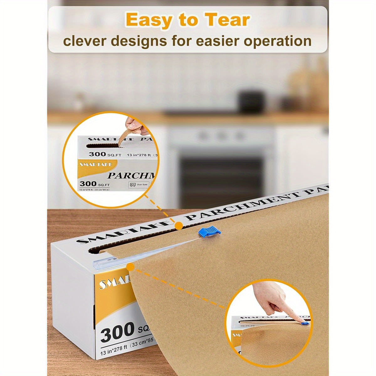Parchment Paper Roll for Baking, 13in x 278ft, 300 sq. ft, Non- Stick Baking Paper Sheets with Slide Cutter, Heavy Duty Extra Long, for Kitchen Baking Cooking Grilling Steaming, Unbleached, Steaming Paper, Kitchen Essentials, Nonstick Surface, Heavyduty