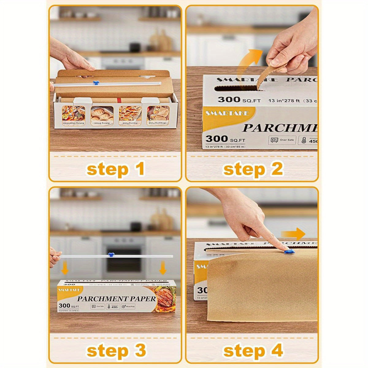 Parchment Paper Roll for Baking, 13in x 278ft, 300 sq. ft, Non- Stick Baking Paper Sheets with Slide Cutter, Heavy Duty Extra Long, for Kitchen Baking Cooking Grilling Steaming, Unbleached, Steaming Paper, Kitchen Essentials, Nonstick Surface, Heavyduty