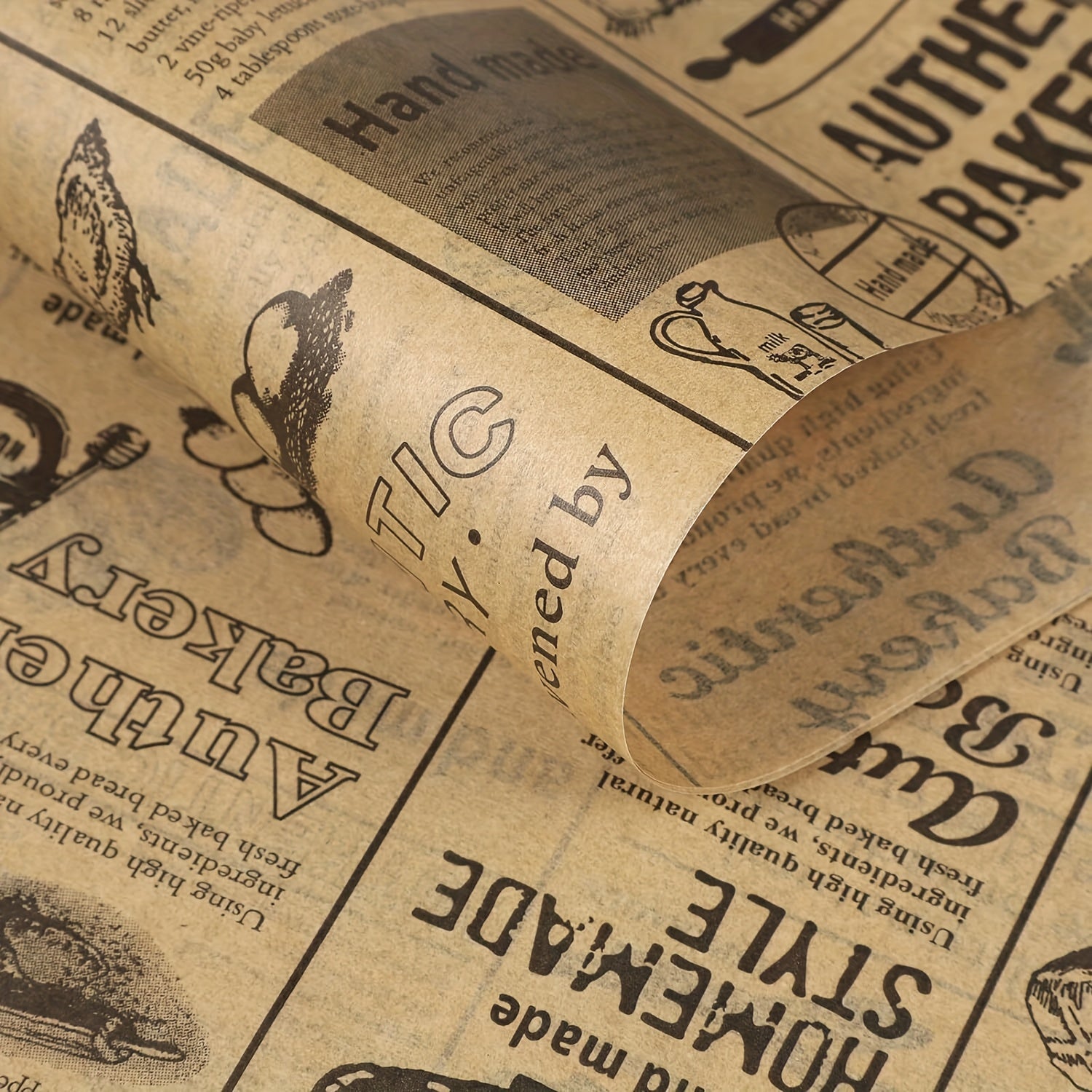 50 Vintage Newspaper Printed Grease-Proof Wrapping Paper - True Baking Style Food Wrap Paper for Sandwiches, Burgers, and Breads, Ideal for Home Kitchens