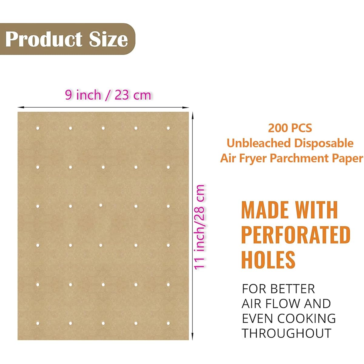 200pcs Unbleached Air Fryer Parchment Paper Liners - 11x9 Inch Perforated Rectangular Disposable Baking Sheets for Cuisinart, Ninja Foodi, Breville, Gowise, Black Decker - Non-Stick, Easy Cleanup, Even Cooking, Kitchen & Restaurant Use, Air Fryer