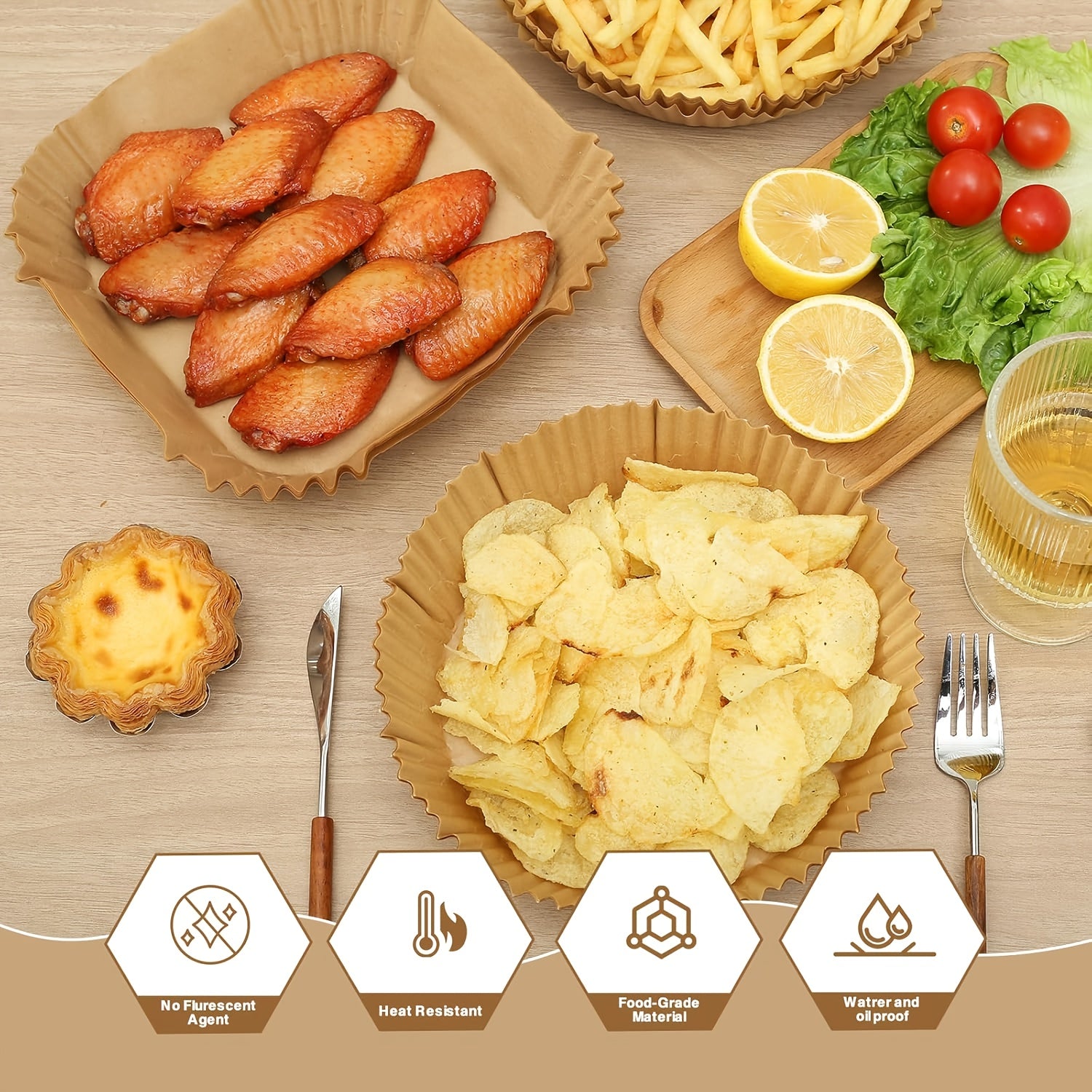 100pcs Of Air Fryer Paper, Disposable Air Fryer Mat, Non Stick Disposable Air Fryer Mat, 8-Inch Unbleached Baking Paper, Suitable For 5-8QT Air Fryer, Microwave Baking Father Gift