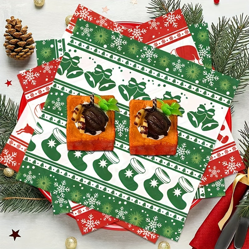 50-Pack Christmas Themed Oil-Absorbing Paper Sheets - Festive Bakery Parchment Paper for Hamburgers, Baked Goods, Fried Chicken - Disposable, Pre-Cut, Individual Paper Towels with Holiday Designs