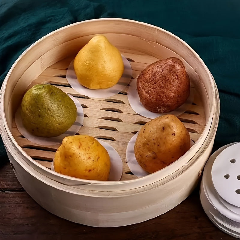 500pcs Food Grade Disposable Steamer Liners - 2.95 Inch Round Parchment Paper for Steaming Buns, Dumplings & Baking, Heat-Resistant up to 392°F, Non-Stick, Kitchen Essentials, Dumpling Preparation, Perforated Design, Nonscratch Surface