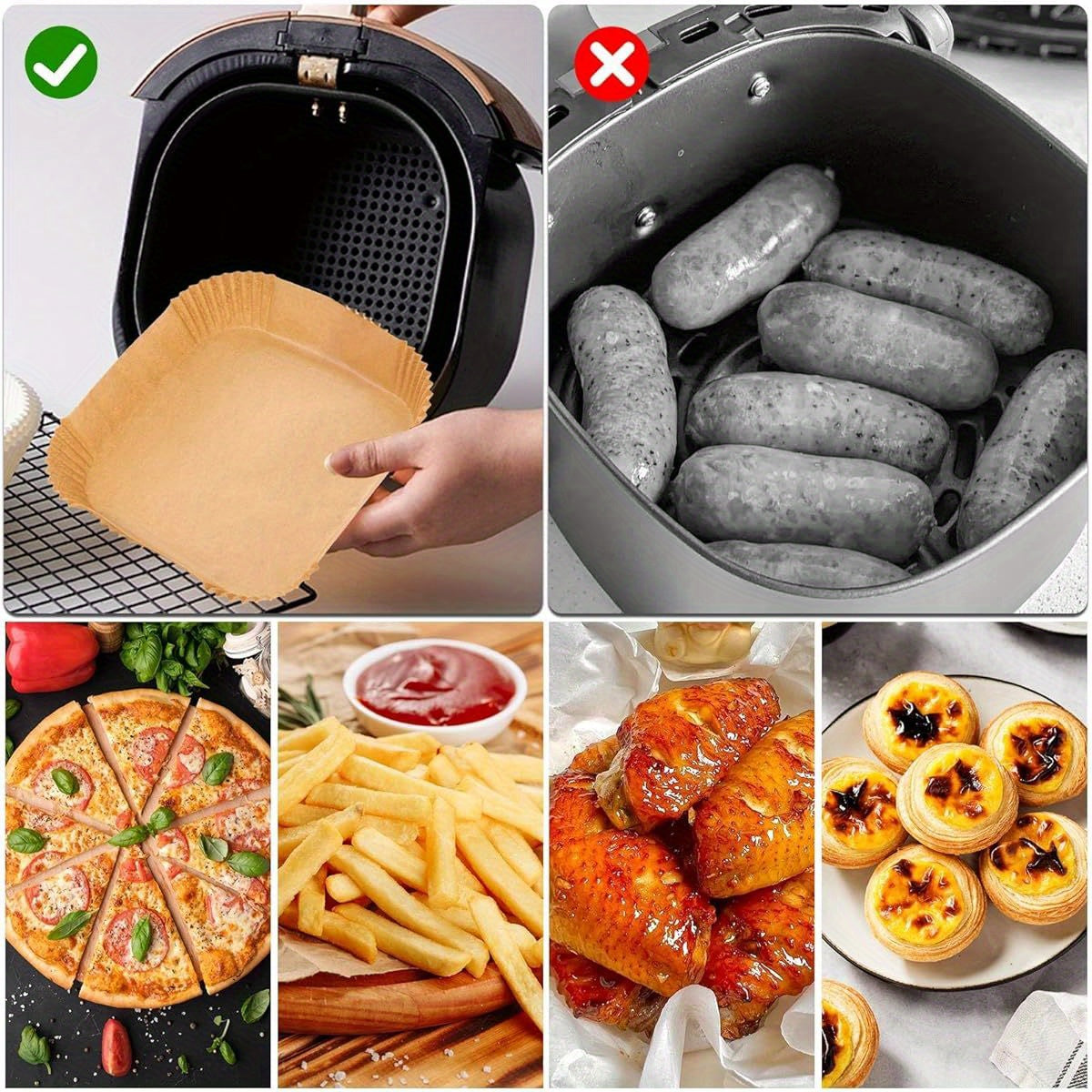 125pcs 7.9 Inch Square Air Fryer Liners Disposable for Home Bakers - Thickened Silicone Oil Paper - Withstands up to 450°F Heat - Non-Stick, Perfect for Even Cooking, Easy Cleanup, and Healthy Frying - for Air Fryer 5 to 8 Qt, Air Fryer Liners Disposable,
