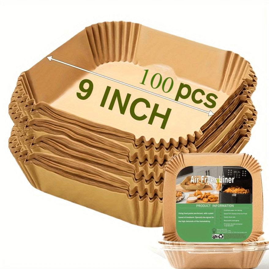 100pcs, Air Fryer Disposable Paper Liners, 9 Inch, Round And Square Parchment Paper Liner For 5-8QT Air Fryer, Oil-proof, Water-proof, Parchment Baking Paper For Kitchen Baking Roasting Microwave
