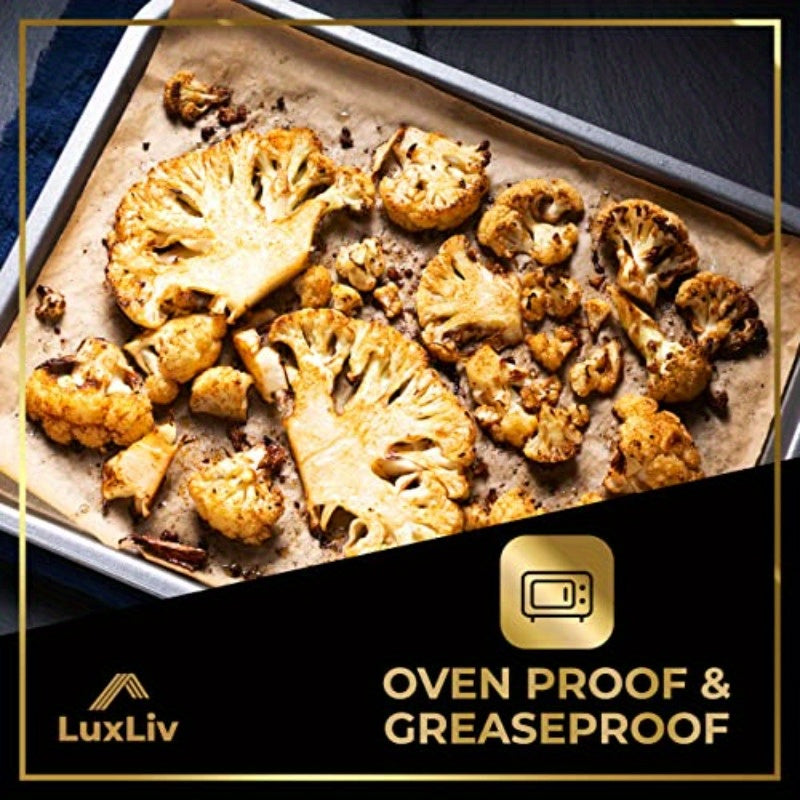 164ft/50m LuxLiv Non-Stick Baking Parchment Paper Roll - Extra Thick Greaseproof Wax Paper for Sourdough Bread, Pastries, Cookies, and More - Brown, Non-Stick, Easy to Tear, Perfect for Baking and Cooking, Baking Essentials | Nonstick Parchment |