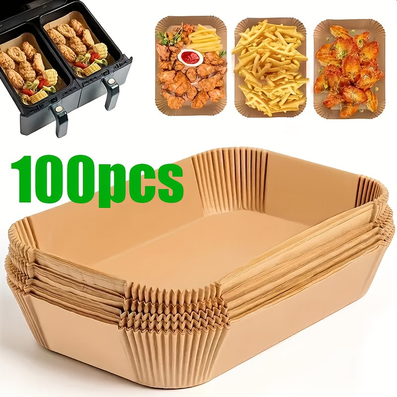 100pcs Rectangle Air Fryer Liner, Disposable Kraft Paper Pad That Does Not Need to Be Cleaned, Baking Pads Without Bleach, Multi-Purpose Food Baking Paper Pad, Suitable for Ovens, Microwave Ovens, Frying Pan, Kitchen Accessories, Kitchen baking tools