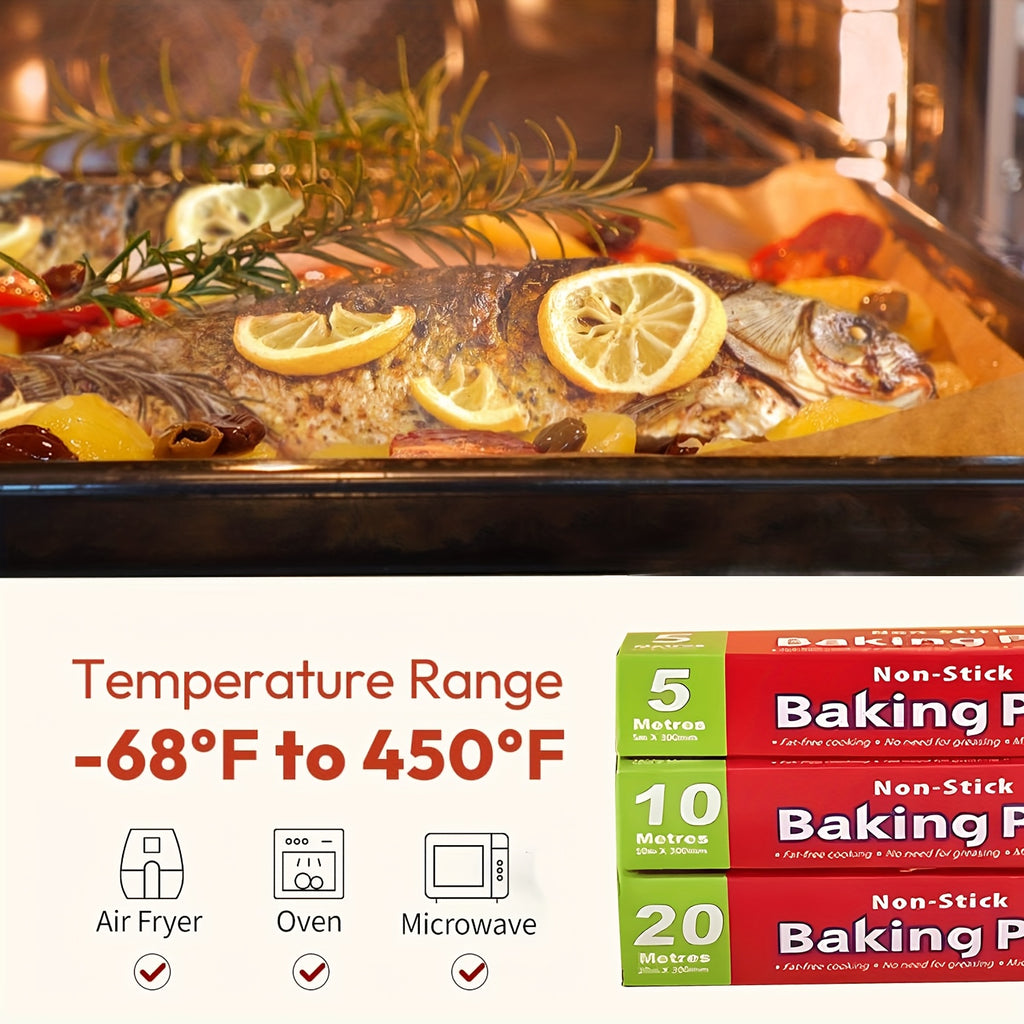 1 Roll Unbleached Parchment Paper - Non-Stick, Serrated Cutter for Baking, Cooking, Air Fryer, Silicone Oil Resistant, Ideal for Chicken, Fish, Vegetables & More - Perfect for Home Cooking, Baking Essentials|Serrated Edge Design|Nonstick Paper
