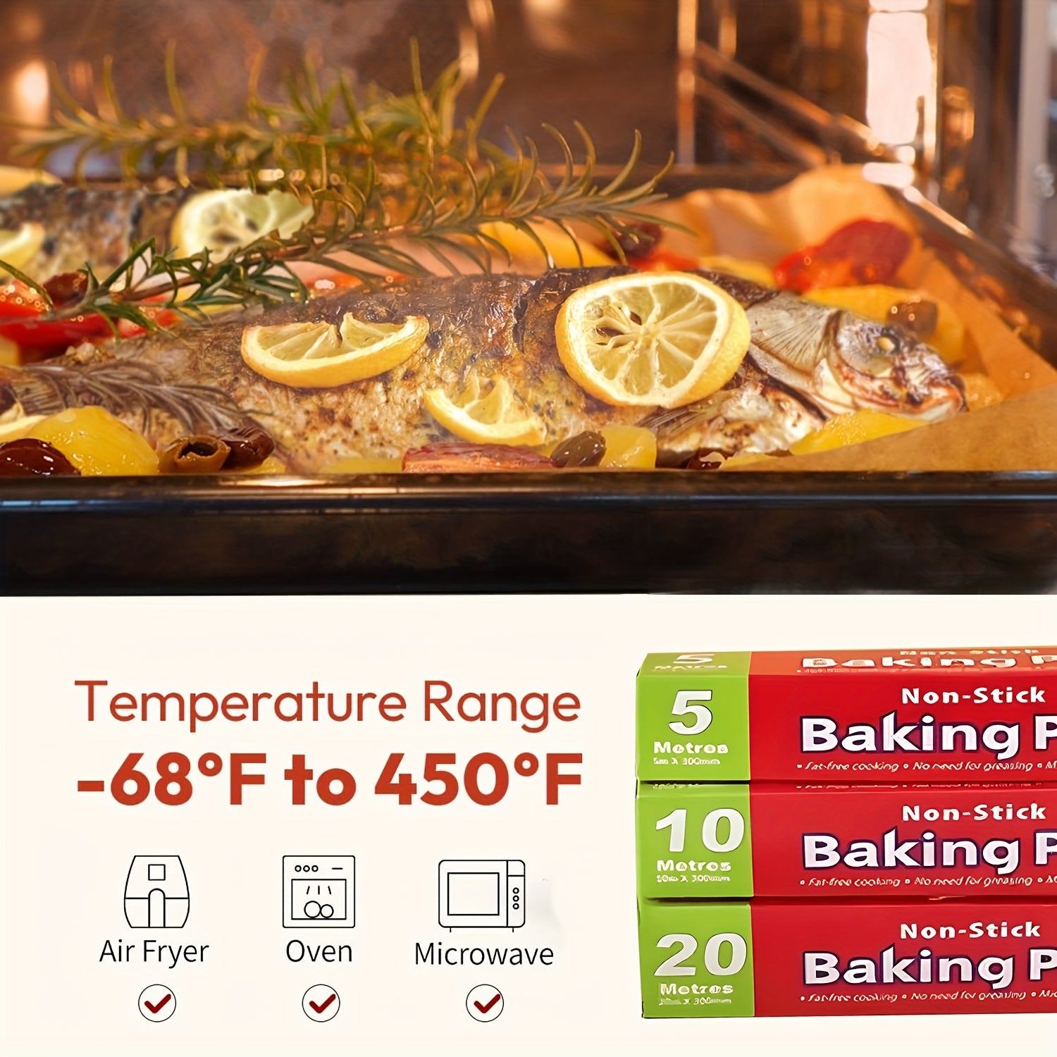 1 Roll Unbleached Parchment Paper - Non-Stick, Serrated Cutter for Baking, Cooking, Air Fryer, Silicone Oil Resistant, Ideal for Chicken, Fish, Vegetables & More - Perfect for Home Cooking, Baking Essentials|Serrated Edge Design|Nonstick Paper