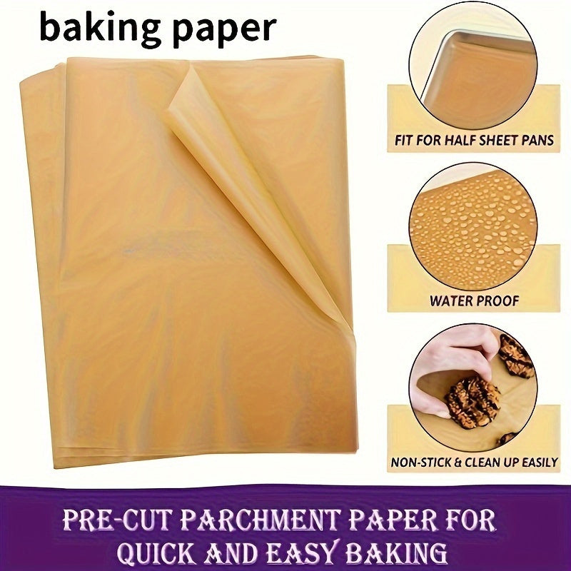 50pcs Pre-Cut Non-Stick Parchment Paper Sheets, 9.0 x 13.0inch - Unbleached, Ideal for Baking, Grilling, Frying, and Steaming, Suitable for Most Baking Sheets, Baking Sheets for Pantry