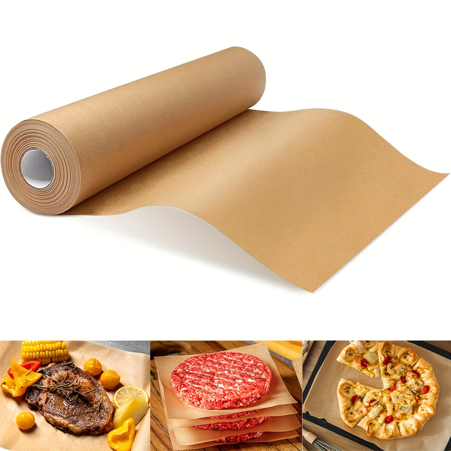 1 Roll Unbleached Parchment Paper - Non-Stick, Serrated Cutter for Baking, Cooking, Air Fryer, Silicone Oil Resistant, Ideal for Chicken, Fish, Vegetables & More - Perfect for Home Cooking, Baking Essentials|Serrated Edge Design|Nonstick Paper
