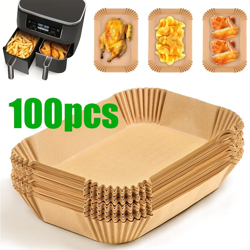 100pcs Rectangle Air Fryer Liner, Disposable Kraft Paper Pad That Does Not Need to Be Cleaned, Baking Pads Without Bleach, Multi-Purpose Food Baking Paper Pad, Suitable for Ovens, Microwave Ovens, Frying Pan, Kitchen Accessories, Kitchen baking tools
