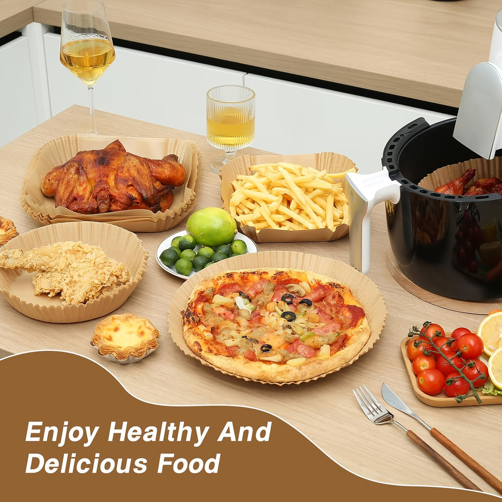 100pcs Of Air Fryer Paper, Disposable Air Fryer Mat, Non Stick Disposable Air Fryer Mat, 8-Inch Unbleached Baking Paper, Suitable For 5-8QT Air Fryer, Microwave Baking Father Gift