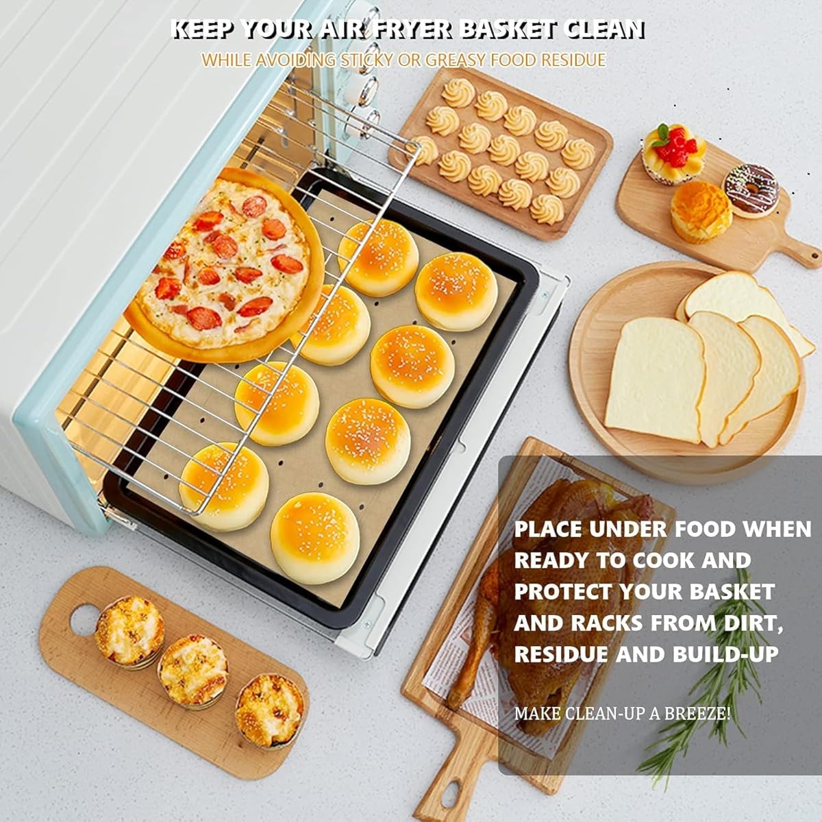 200pcs Unbleached Air Fryer Parchment Paper Liners - 11x9 Inch Perforated Rectangular Disposable Baking Sheets for Cuisinart, Ninja Foodi, Breville, Gowise, Black Decker - Non-Stick, Easy Cleanup, Even Cooking, Kitchen & Restaurant Use, Air Fryer