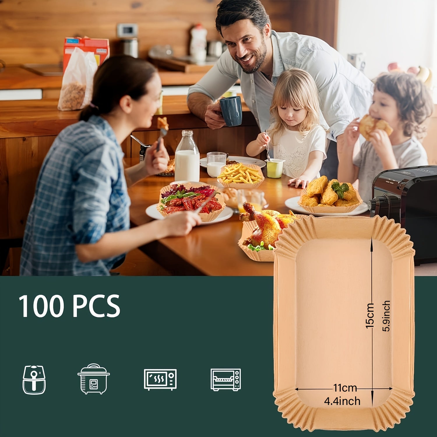 100pcs Rectangle Air Fryer Liner, Disposable Kraft Paper Pad That Does Not Need to Be Cleaned, Baking Pads Without Bleach, Multi-Purpose Food Baking Paper Pad, Suitable for Ovens, Microwave Ovens, Frying Pan, Kitchen Accessories, Kitchen baking tools