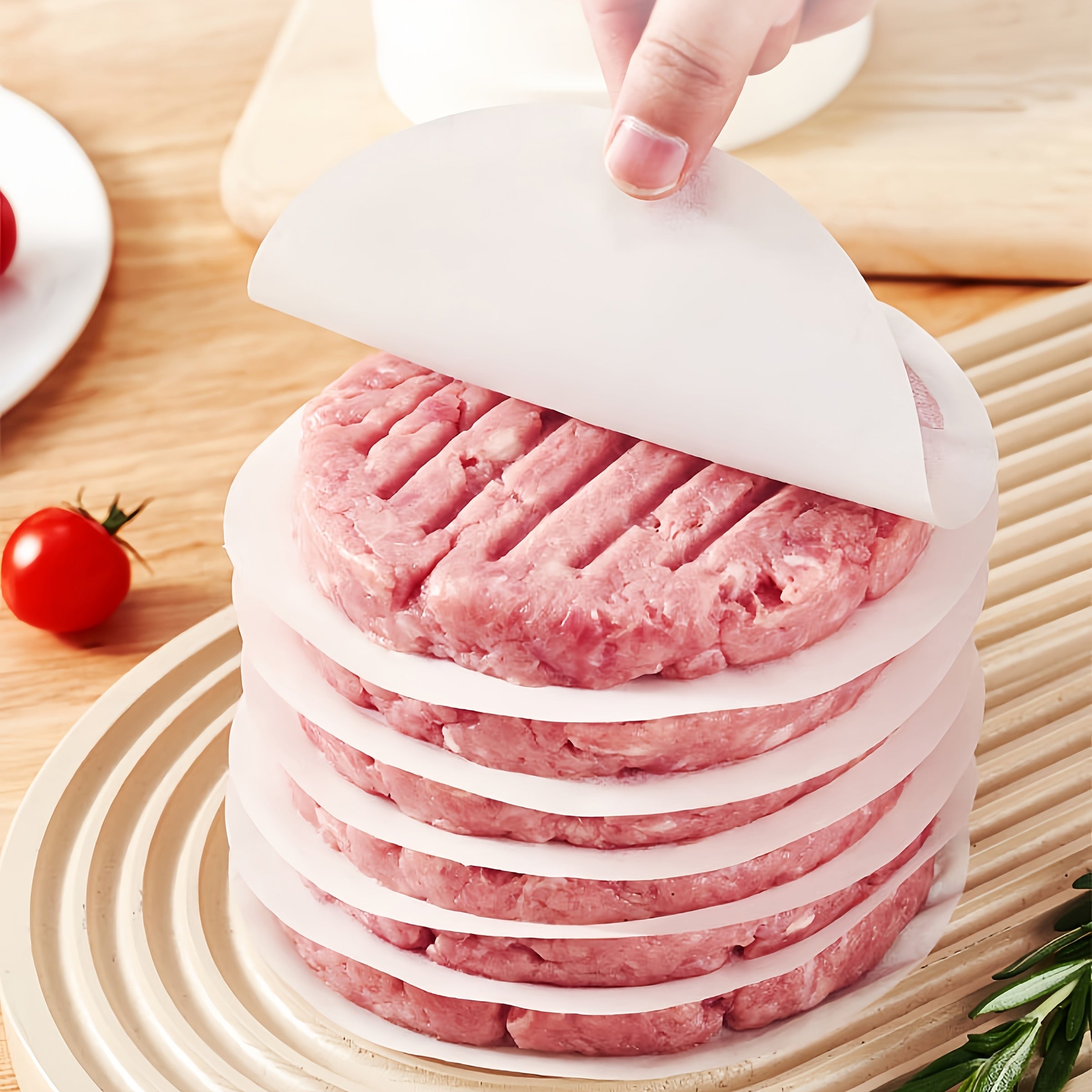 200pcs/4.33inch non-stick parchment paper, baking paper, grease proof paper, grease separator paper, for kitchen restaurant, hamburger beef, meatloaf, frozen, hand pie, baked goods, baking tray lining, food pad paper,