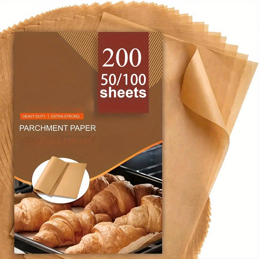 200/100/50 Sheets Parchment Paper Baking Sheets - Pre-Cut Non-Stick Unbleached Heavy Duty Baking Paper, 8"x6" (20x15cm) Fits Half Sheet Pans for Baking, Air Fryer, Grilling, Steaming & Oven Cooking, Kitchen Essentials, Product