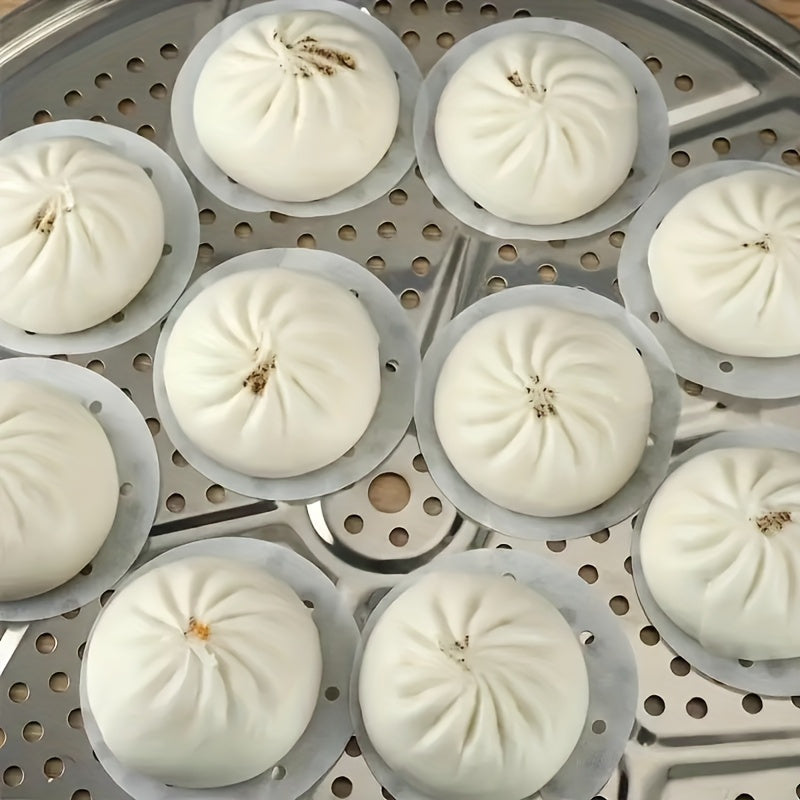 500pcs Food Grade Disposable Steamer Liners - 2.95 Inch Round Parchment Paper for Steaming Buns, Dumplings & Baking, Heat-Resistant up to 392°F, Non-Stick, Kitchen Essentials, Dumpling Preparation, Perforated Design, Nonscratch Surface