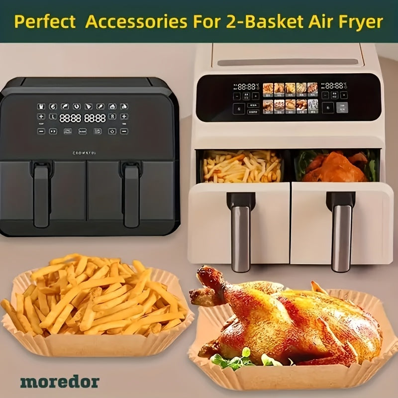 100pcs Moroder Non-Stick Disposable Air Fryer Liners - Rectangular, Oil & Waterproof Parchment Paper Baking Sheets for Dual Basket Fryers, Ideal for French Fries, Chicken Nuggets, Wings & More, Essential Kitchen Accessory