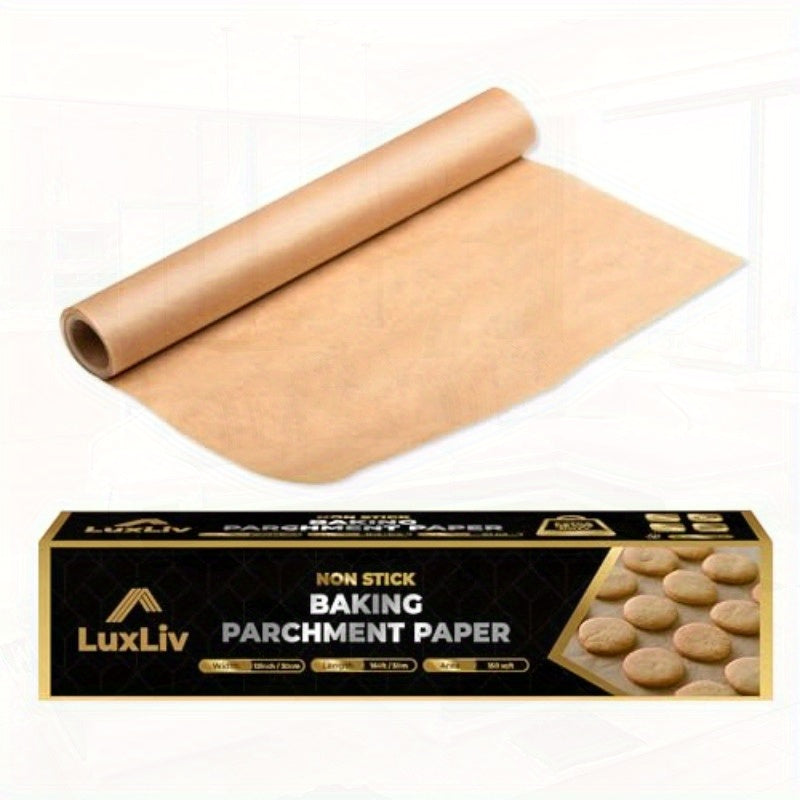 164ft/50m LuxLiv Non-Stick Baking Parchment Paper Roll - Extra Thick Greaseproof Wax Paper for Sourdough Bread, Pastries, Cookies, and More - Brown, Non-Stick, Easy to Tear, Perfect for Baking and Cooking, Baking Essentials | Nonstick Parchment |
