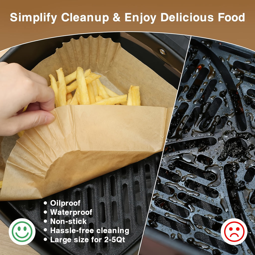 100pcs Of Air Fryer Paper, Disposable Air Fryer Mat, Non Stick Disposable Air Fryer Mat, 8-Inch Unbleached Baking Paper, Suitable For 5-8QT Air Fryer, Microwave Baking Father Gift