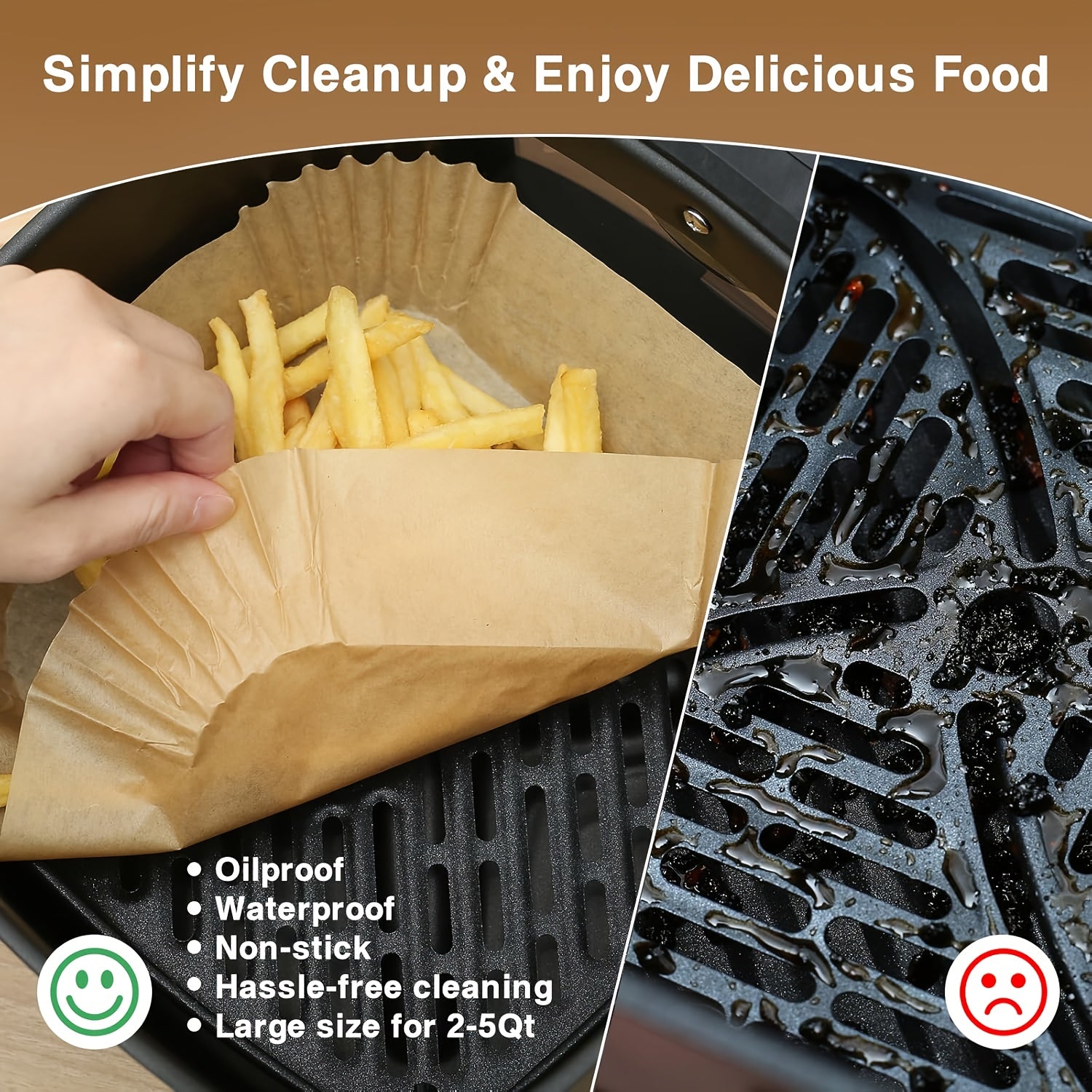 100pcs Of Air Fryer Paper, Disposable Air Fryer Mat, Non Stick Disposable Air Fryer Mat, 8-Inch Unbleached Baking Paper, Suitable For 5-8QT Air Fryer, Microwave Baking Father Gift