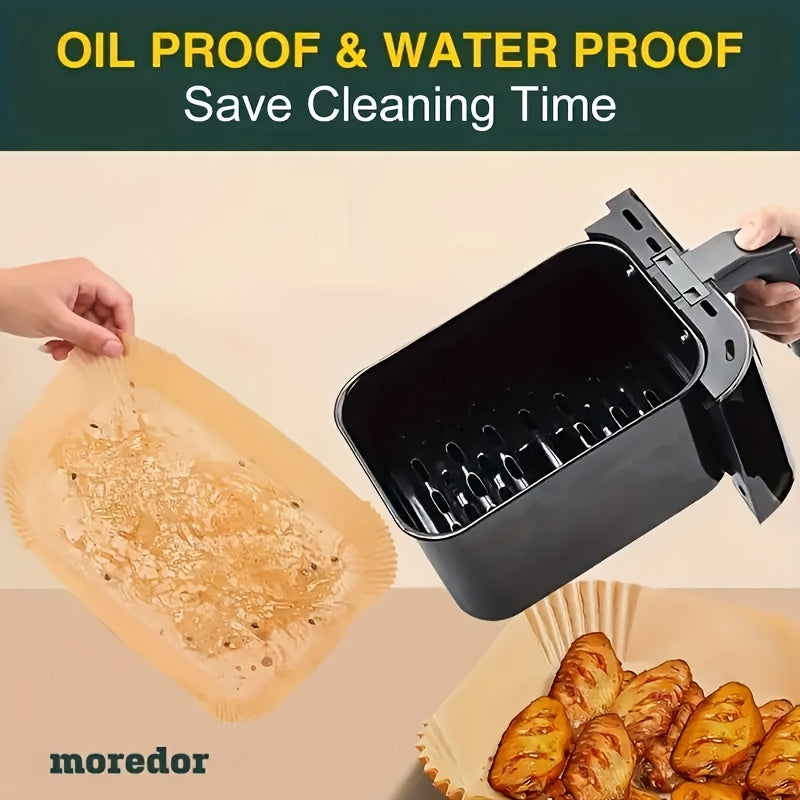 100pcs Moroder Non-Stick Disposable Air Fryer Liners - Rectangular, Oil & Waterproof Parchment Paper Baking Sheets for Dual Basket Fryers, Ideal for French Fries, Chicken Nuggets, Wings & More, Essential Kitchen Accessory