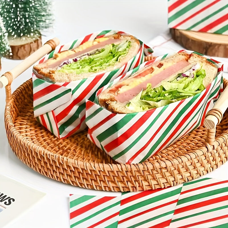 50-Pack Christmas Themed Oil-Absorbing Paper Sheets - Festive Bakery Parchment Paper for Hamburgers, Baked Goods, Fried Chicken - Disposable, Pre-Cut, Individual Paper Towels with Holiday Designs
