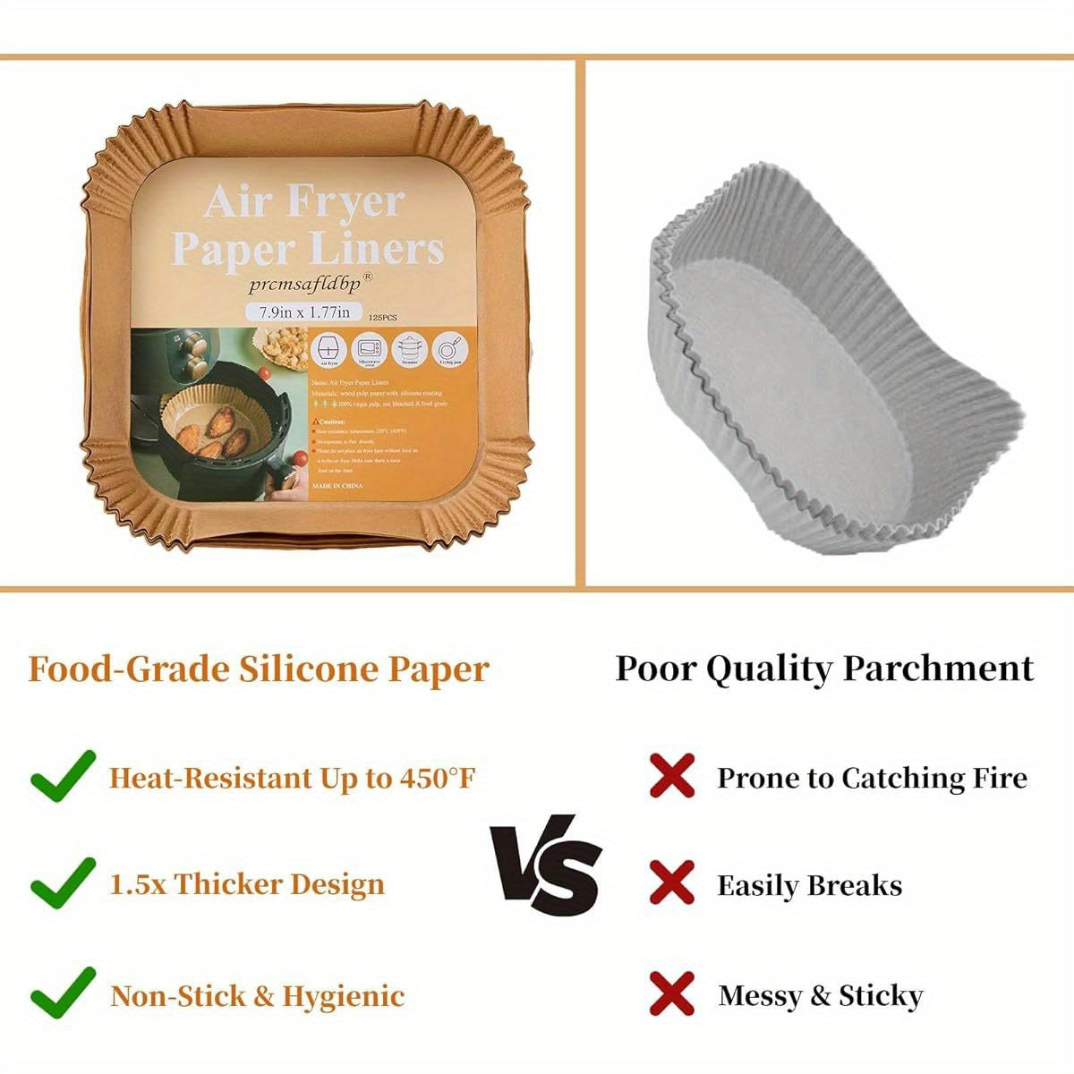 125pcs 7.9 Inch Square Air Fryer Liners Disposable for Home Bakers - Thickened Silicone Oil Paper - Withstands up to 450°F Heat - Non-Stick, Perfect for Even Cooking, Easy Cleanup, and Healthy Frying - for Air Fryer 5 to 8 Qt, Air Fryer Liners Disposable,